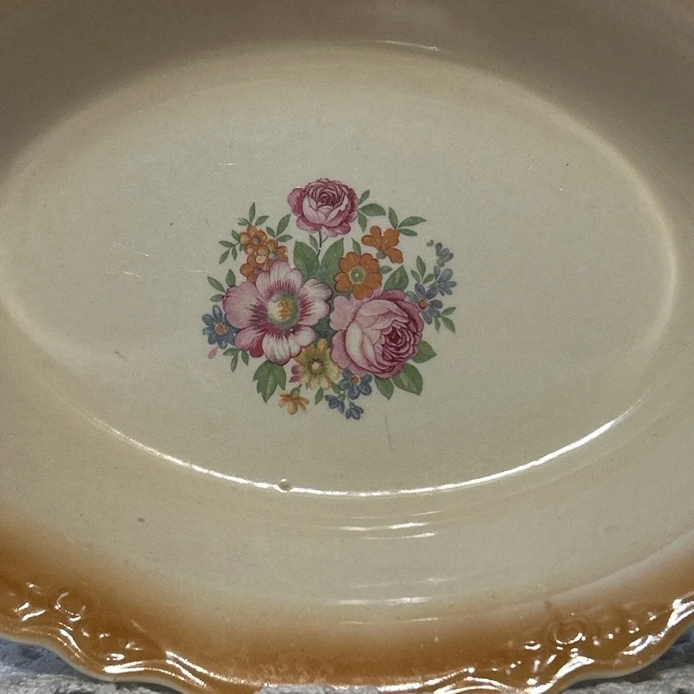 Homer Laughlin Vintage China Bowl Virgina Rose‎ 40's Floral Scalloped Edge USA